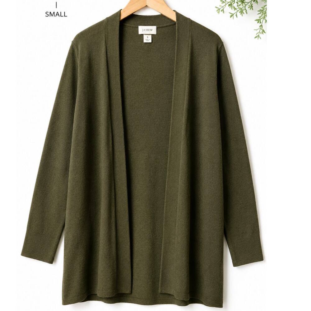 J.Crew Re-Imagined Open Front Cardigan Sweater Small Olive Green 100% Cotton
